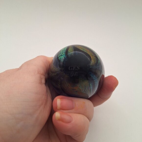 VINTAGE 1996 GLASS EYE STUDIO GLASS EGG PAPERWEIGHT METALLIC SWIRL COLORS GES96 - Picture 6 of 11